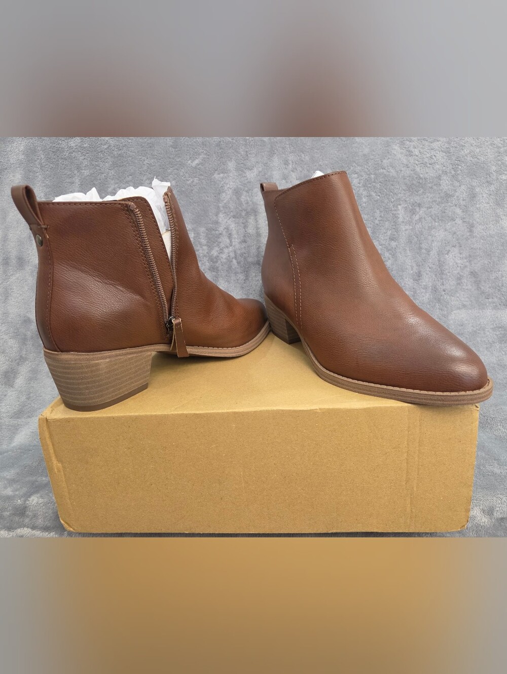Naturalizer Tan Brown Leather Ankle Booties with Side Zip - Picture 5 of 7